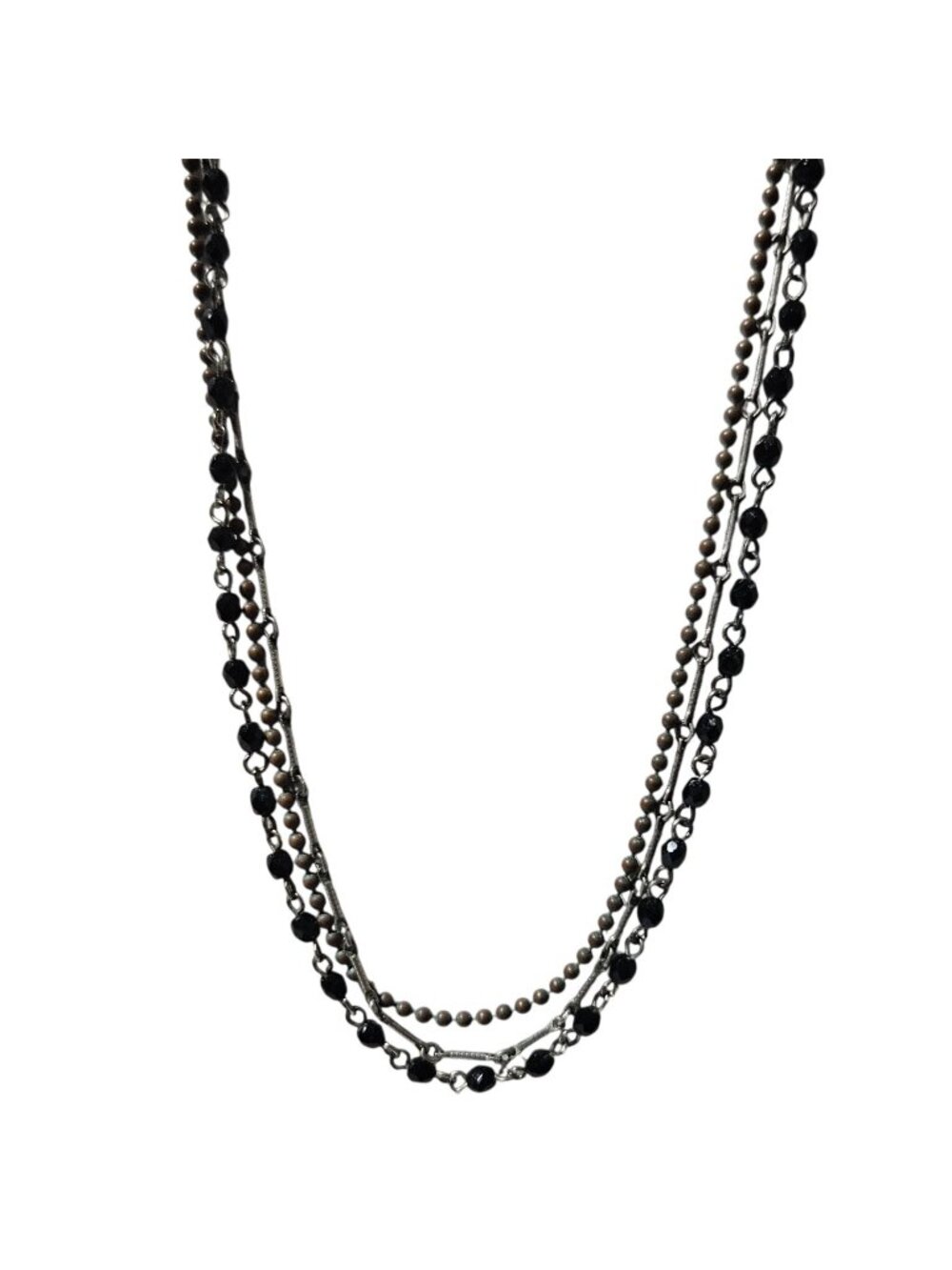 Vintage Beaded Necklace  Layered Multi Strand Black Bronze Fashion Jewelry Women